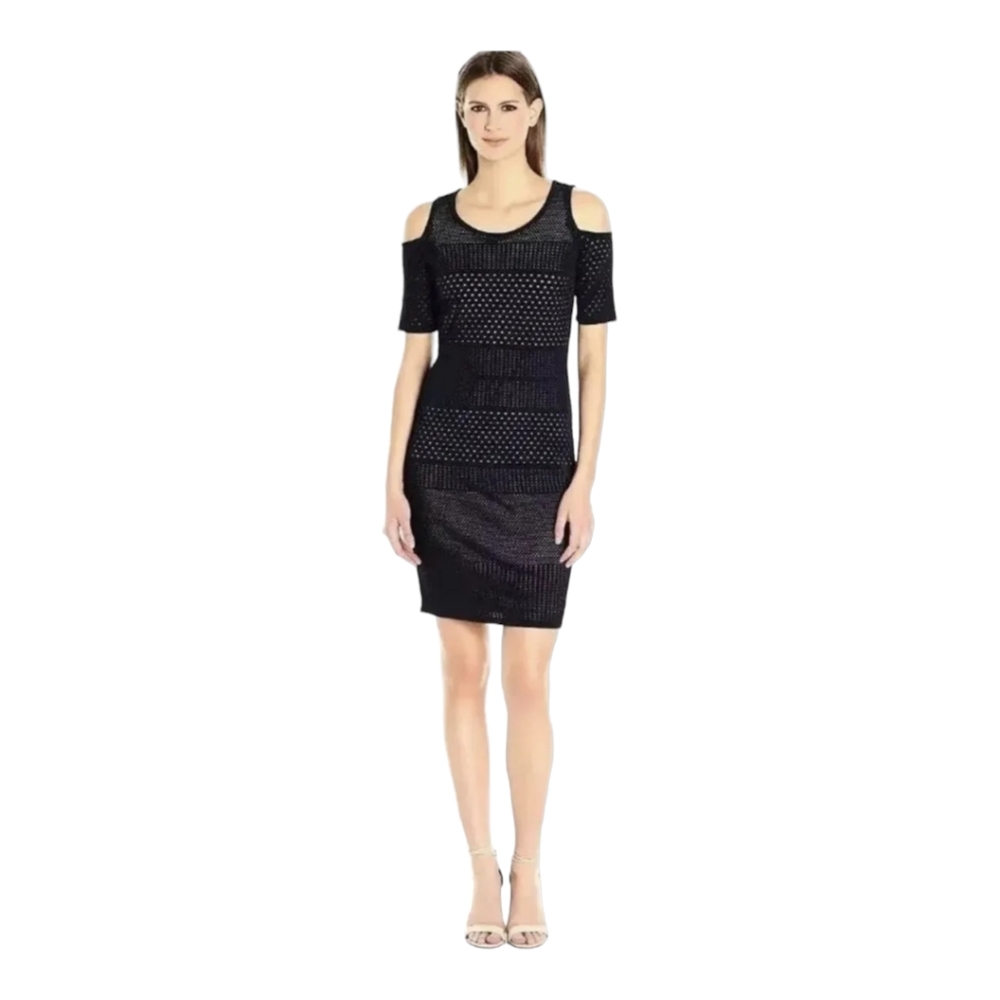 Calvin Klein Short Sleeve Cold Shoulder Sweater Dress Twilight Navy Small